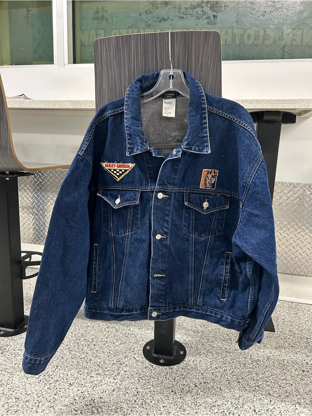 Warner Bros Harley-Davidson/Taz Dark Blue Denim Jacket with Patch Accents